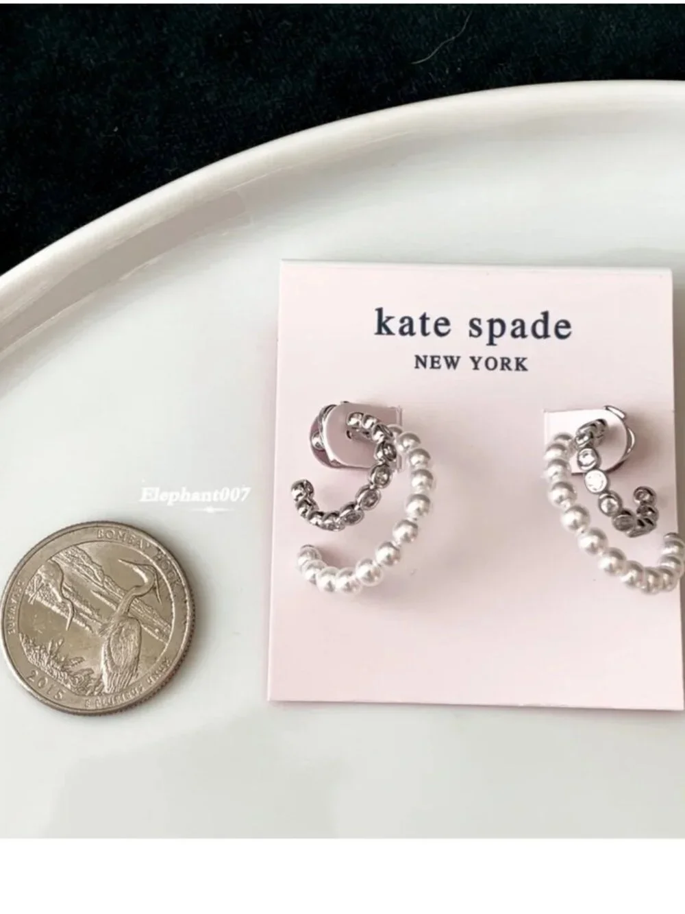 Kate Spade Pearl Double Hoop Earrings Silver Tone Crystal Silver Earrings